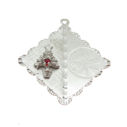 CROWN 925 Sterling Silver Vintage Red Glass "Merry Christmas" Tree Pendant