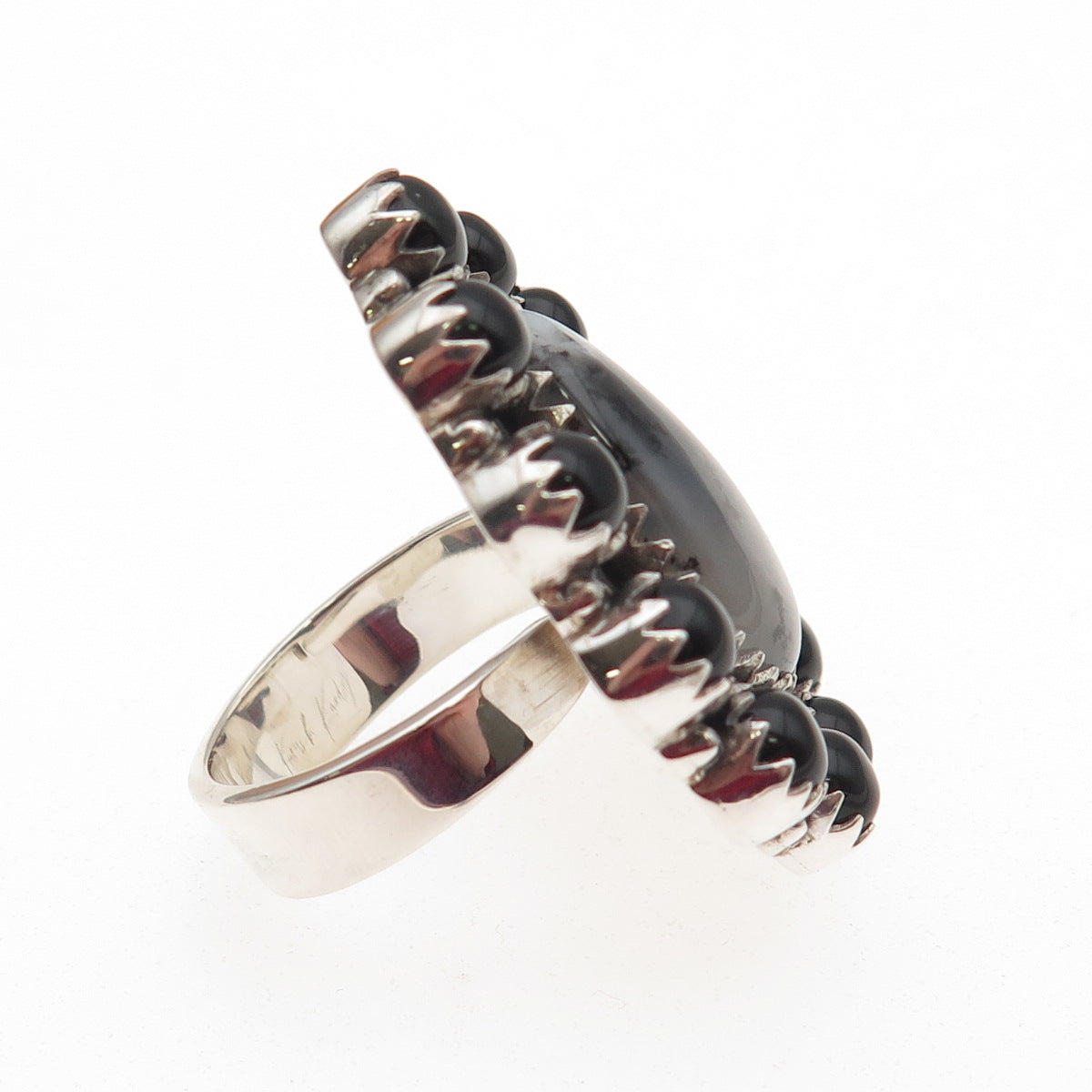 Krush Kandy Sterling Silver Vintage Real Moss Agate & Black Onyx Ring Size 8.5