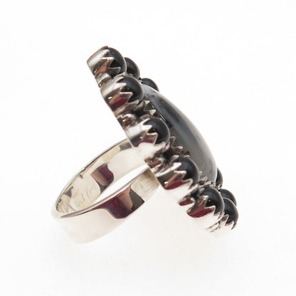 Krush Kandy Sterling Silver Vintage Real Moss Agate & Black Onyx Ring Size 8.5