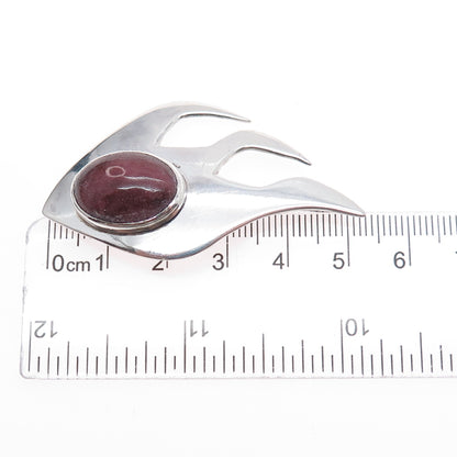 Bernhard Hertz 925 Sterling Silver Vintage Real Rhodonite Modernist Pin Brooch