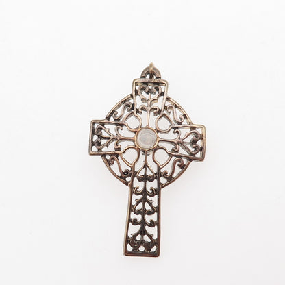 925 Sterling Silver Gold Plated Antique Art Deco Stanhope Prayer Cross Pendant