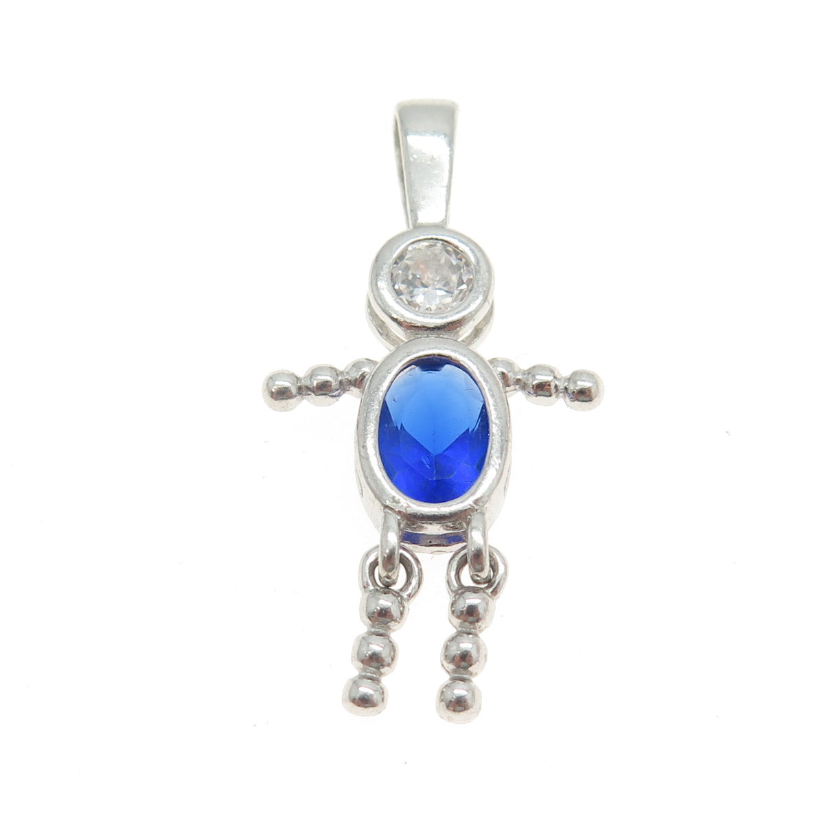 925 Sterling Silver Vintage Blue & WhiteC Z September Birthstone Boy Pendant