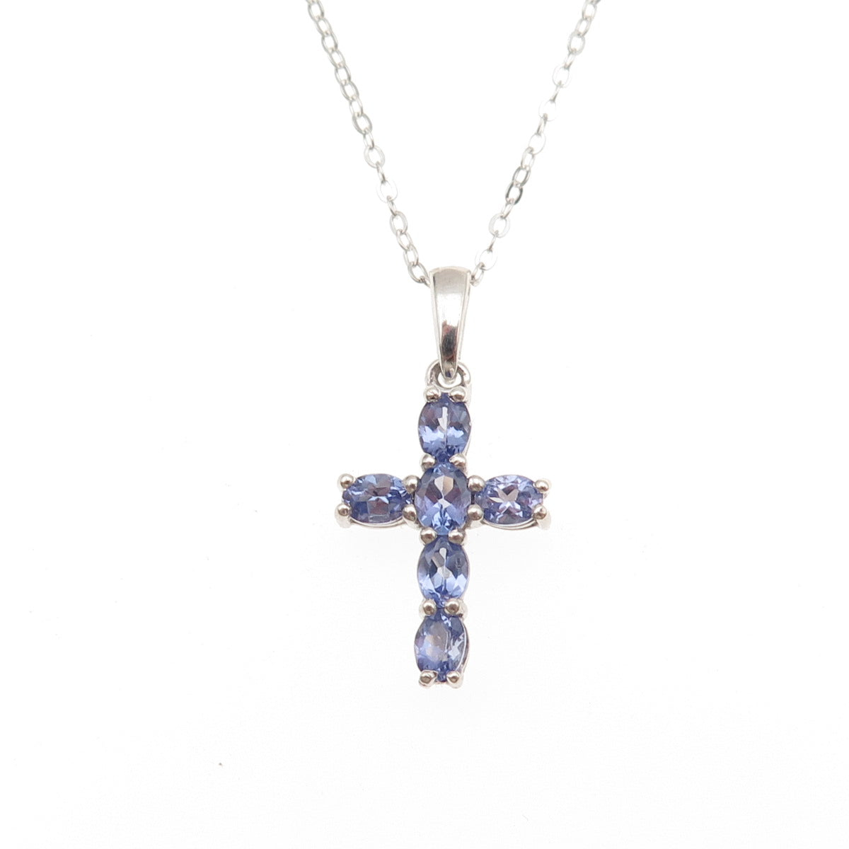 Chuck Clemency 925 Sterling Silver Real Tanzanite Cross Cable Chain Necklace 20"