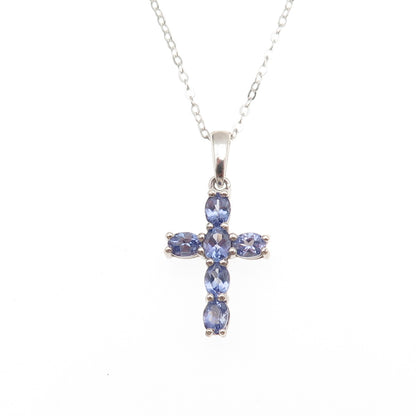Chuck Clemency 925 Sterling Silver Real Tanzanite Cross Cable Chain Necklace 20"