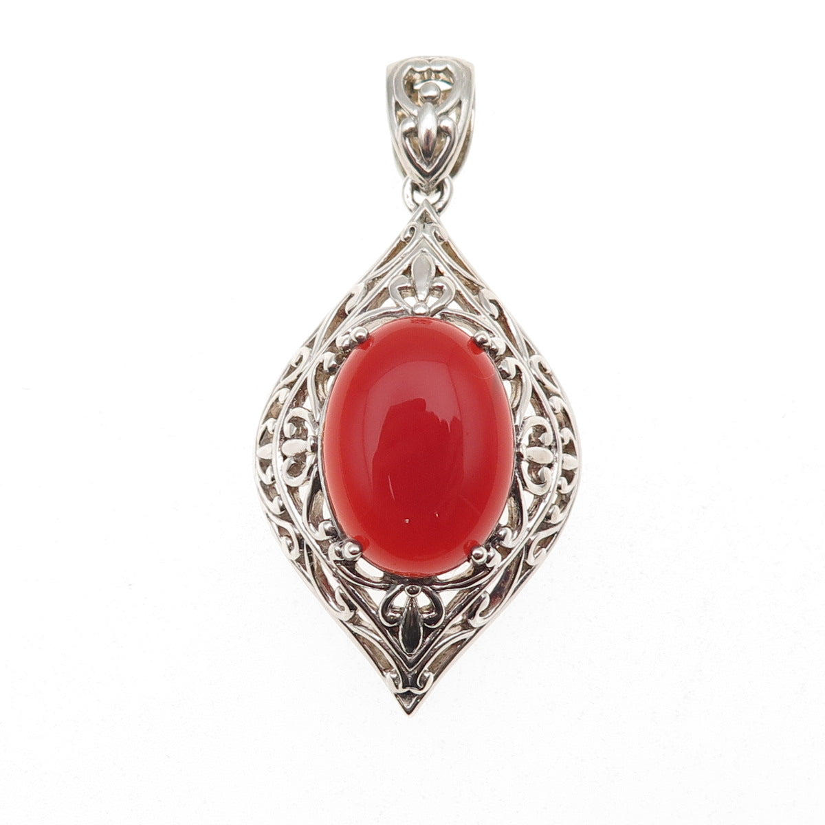 Chapal Zenray 925 Sterling Silver Vintage Real Carnelian Floral Pendant