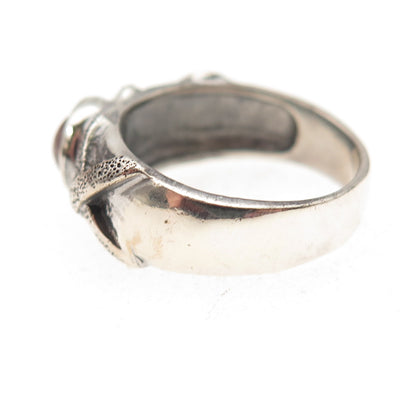 925 Sterling Silver Vintage Real Watermelon Tourmaline Modernist Ring Size 6