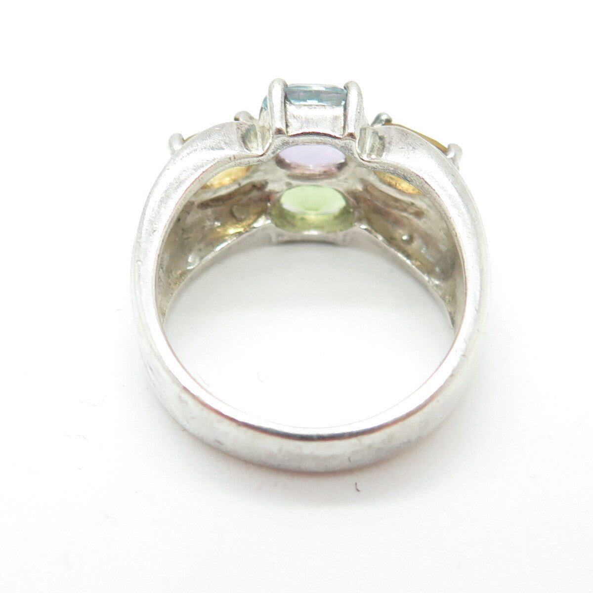 925 Sterling Silver Vintage Real Topaz Amethyst Citrine & Peridot Ring Size 6.25