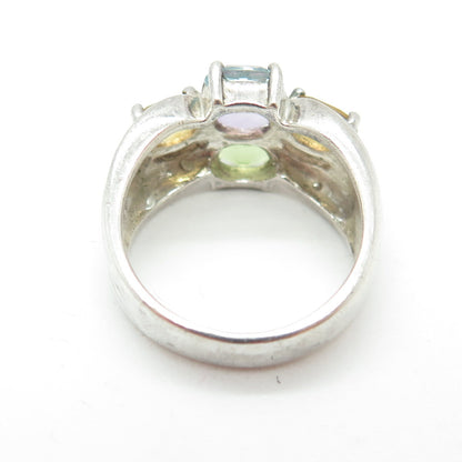 925 Sterling Silver Vintage Real Topaz Amethyst Citrine & Peridot Ring Size 6.25