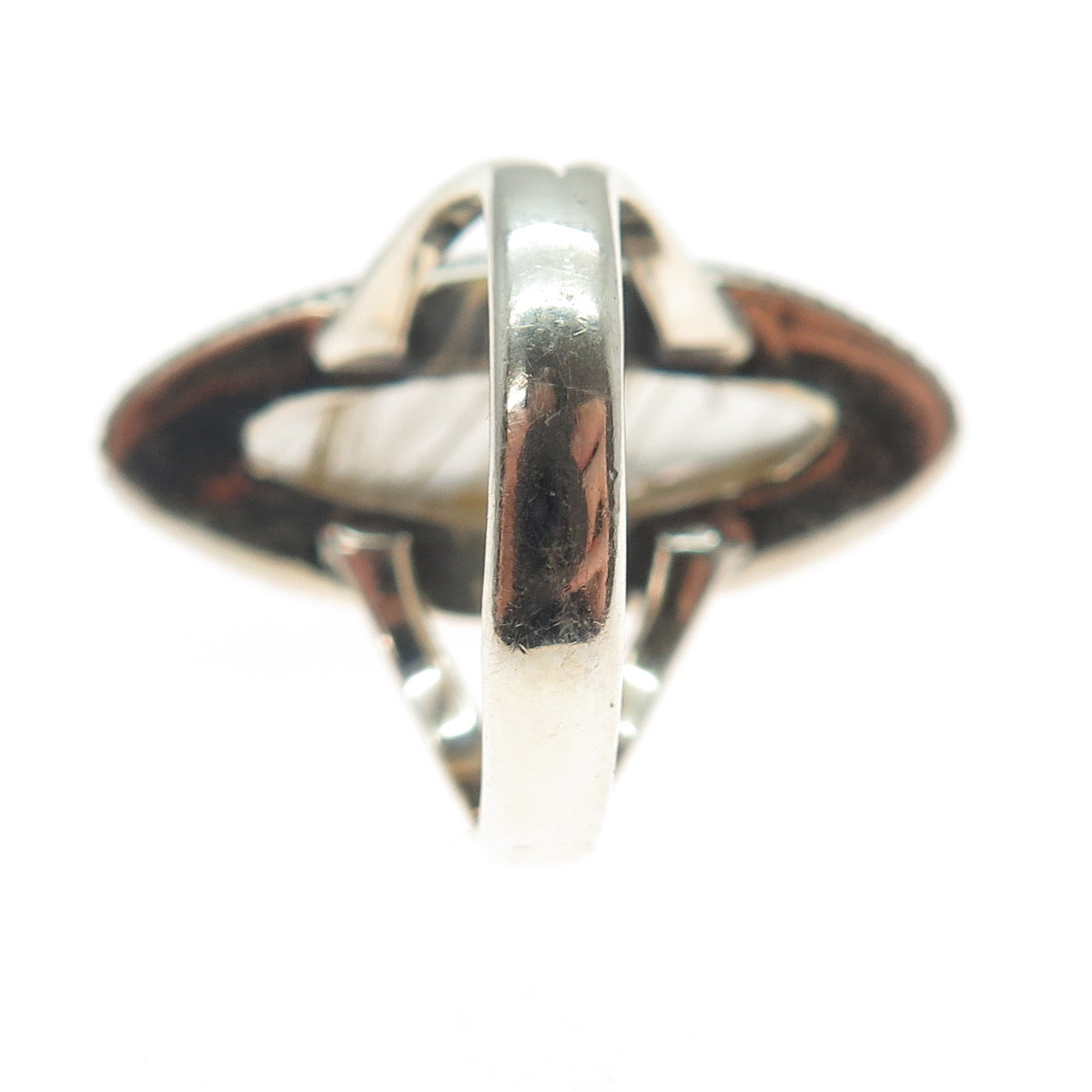 925 Sterling Vintage Real Marquise-Cut Rutilated Quartz Swirl Ring Size 7.25