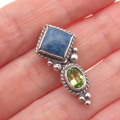 SHUBE 925 Sterling Silver Vintage Real Lapis & Peridot Slide Charm Pendant