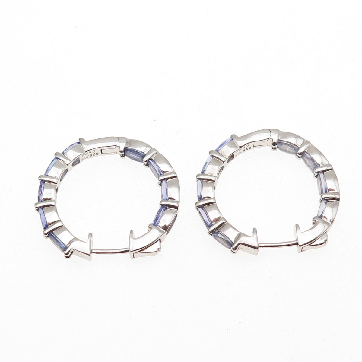 925 Sterling Silver Real Oval-Cut Tanzanite In & Out Hoop Earrings
