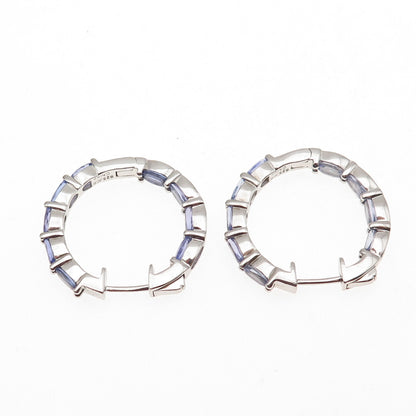 925 Sterling Silver Real Oval-Cut Tanzanite In & Out Hoop Earrings