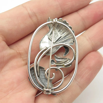 925 Sterling Silver Antique Art Deco Lang Floral Leaf Pin Brooch