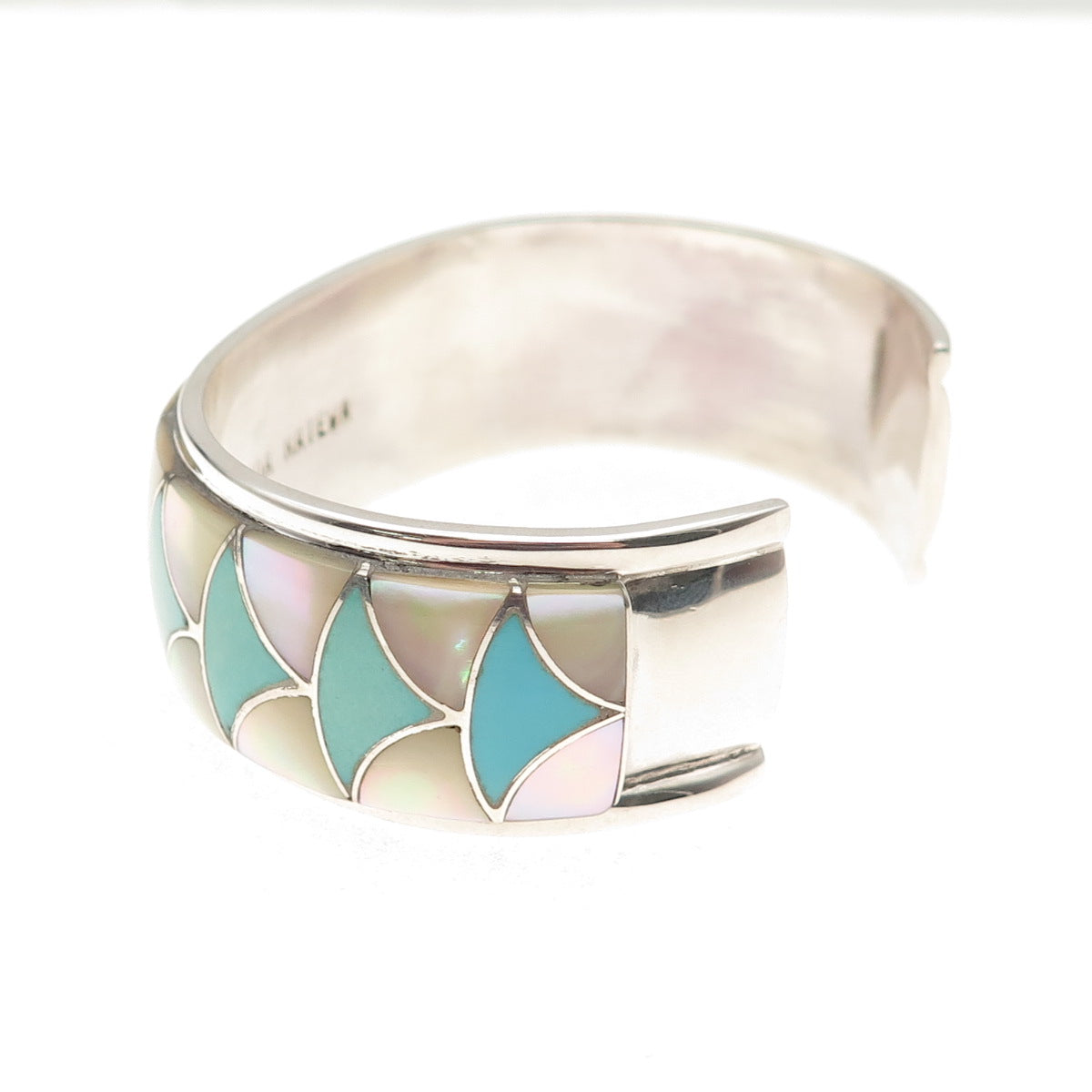 Orlinda Natewa Zuni Old Pawn Sterling Turquoise & MOP Adjustable Bracelet 6.25"