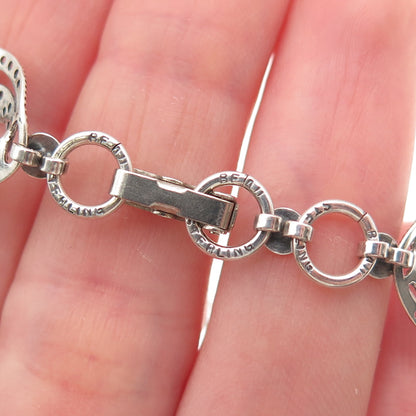 BEAU Sterling Silver Antique Art Deco Petal Filigree Oxidized Link Bracelet 7"