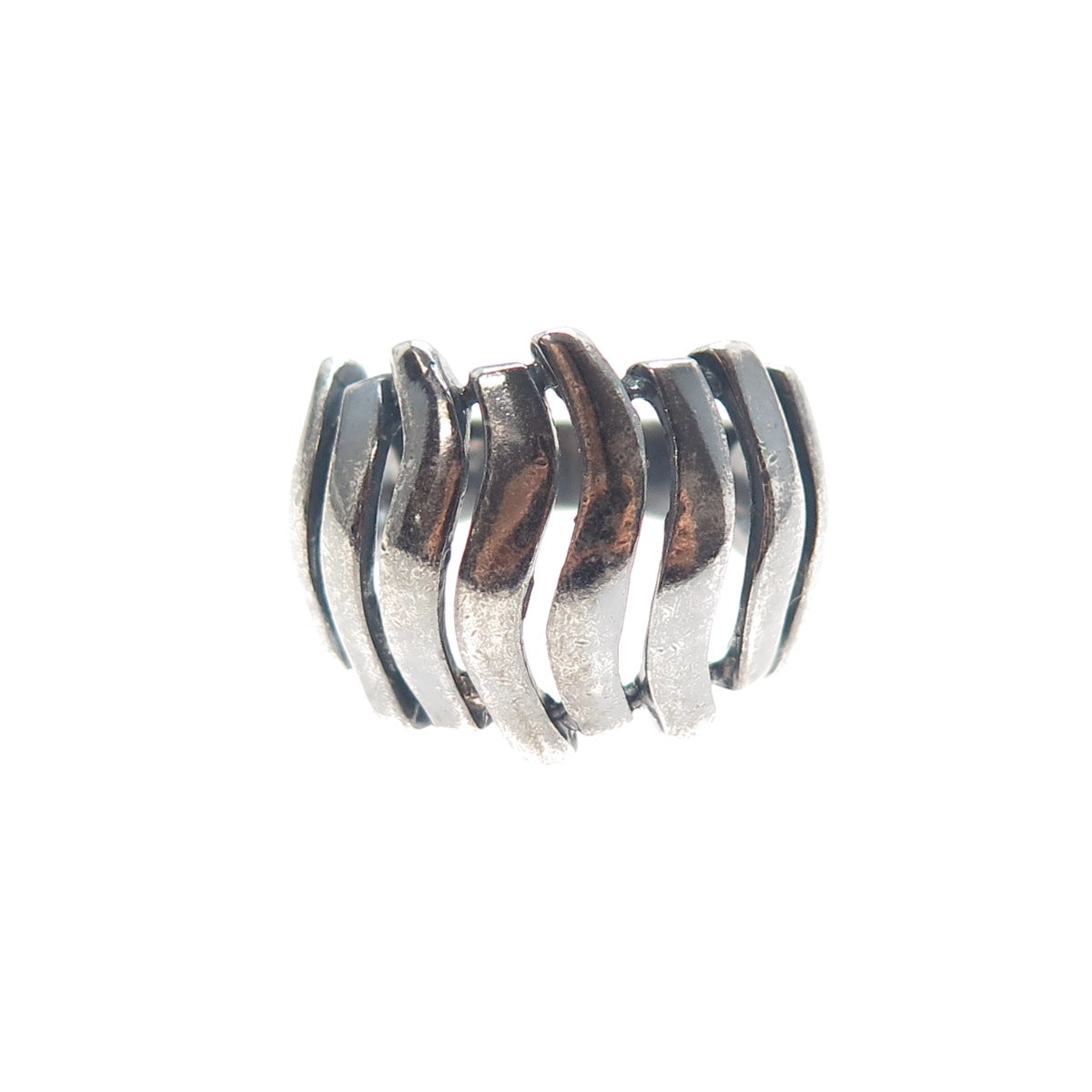 925 Sterling Silver Vintage Modernist Wavy Ribbed Oxidized Ring Size 5.75