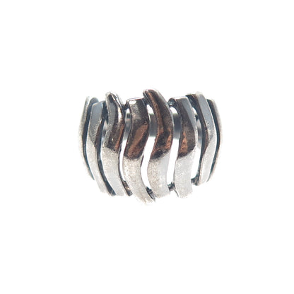 925 Sterling Silver Vintage Modernist Wavy Ribbed Oxidized Ring Size 5.75