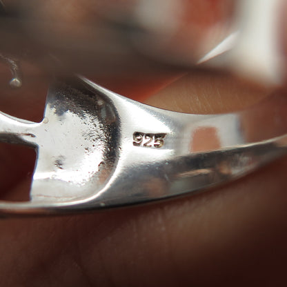 925 Sterling Silver Vintage Real Aquamarine Swirl Oxidized Ring Size 7