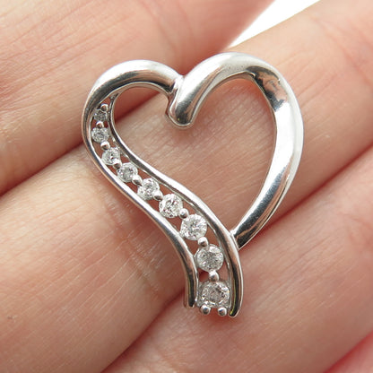 925 Sterling Silver Real Round-Cut Diamond Heart Slide Pendant