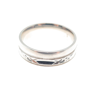 925 Sterling Silver Vintage Diamond-Cut Band Ring Size 10.25