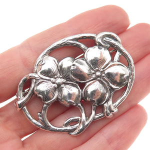 Danecraft Sterling Silver Antique Art Deco Dogwood Flower Oxidized Pin Brooch