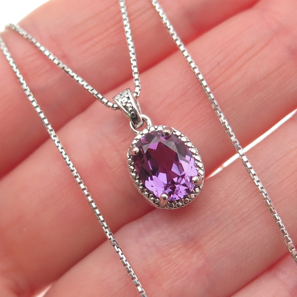 DEE BERKLE Sterling Silver Lab-Created Peacock Sapphire Box Chain Necklace 16"