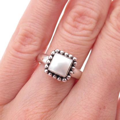 Silpada 925 Sterling Silver Vintage Real MOP Beaded Oxidized Ring Size 5