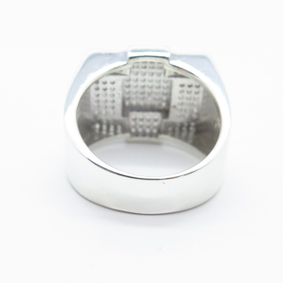 925 Sterling Silver Pave C Z Square Wide Ring Size 9.25
