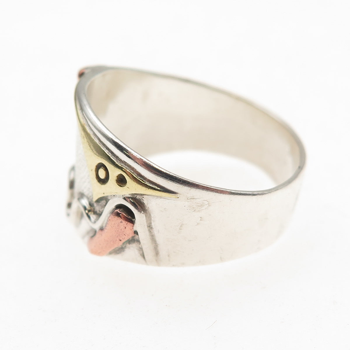 Alfred Joe Navajo Old Pawn Sterling Silver 3-Tone Vintage Tribal Ring Size 9.5