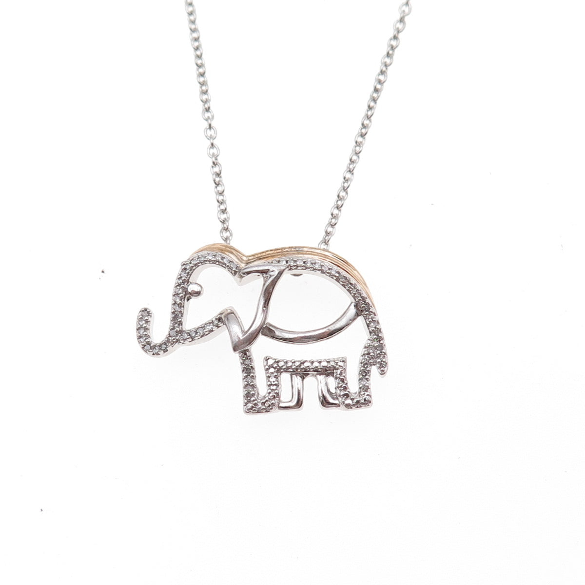 Jane Seymour 925 Sterling Silver 2-Tone Real Diamond Elephant Chain Necklace 18"