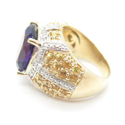 KH Creation Sterling Silver 2-Tone Real Diamond Amethyst & Citrine Ring Size 6