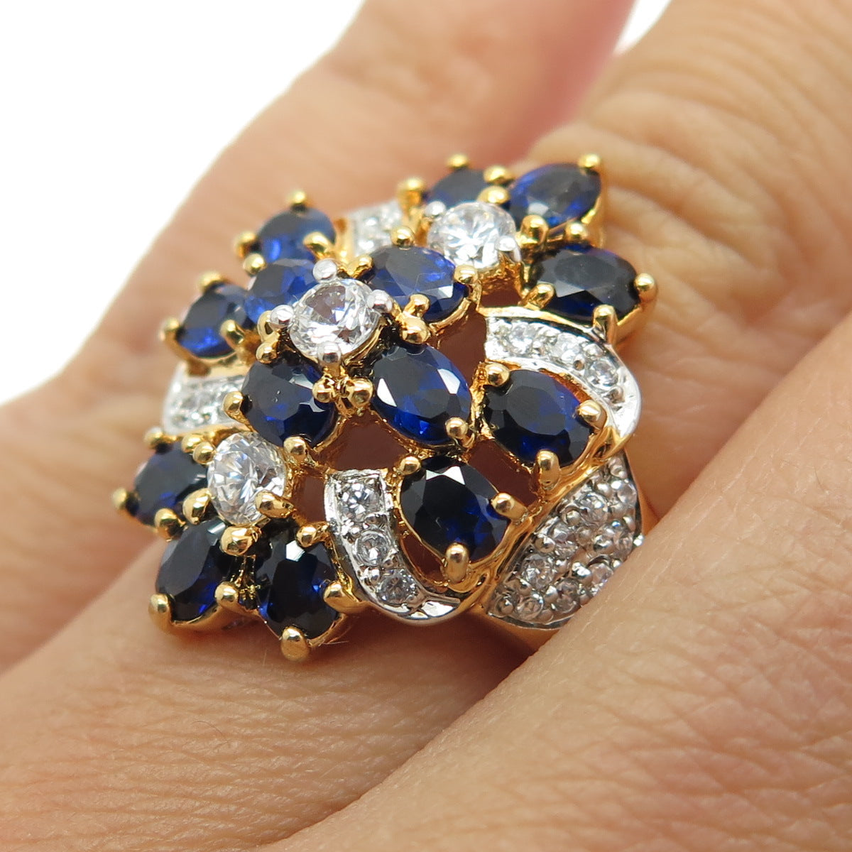 CHATEAU D'ARGENT Sterling Gold Plated Lab-Created Sapphire & C Z Ring Size 5.75