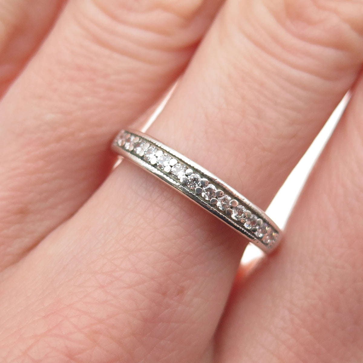 JH Young 925 Sterling Silver Round-Cut C Z Half Eternity Band Ring Size 7