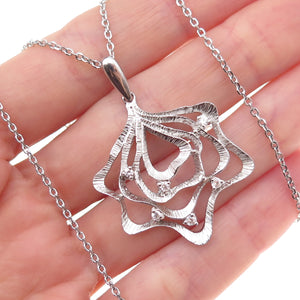 925 Sterling Silver Round-Cut C Z Floral Cable Chain Necklace 16"