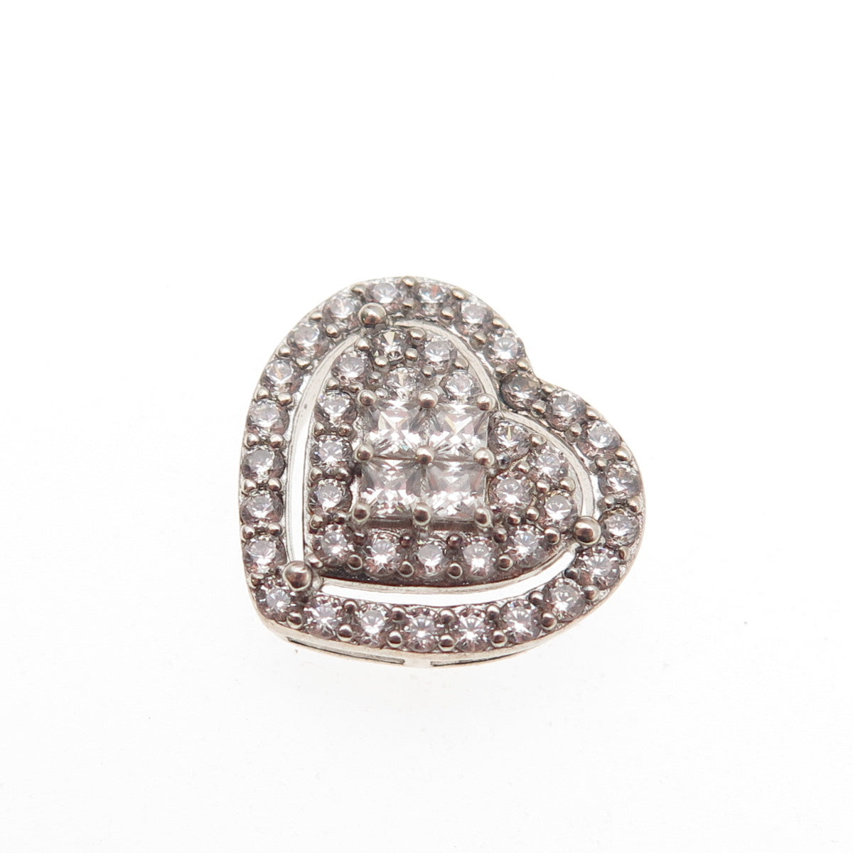 DEE BERKLE 925 Sterling Silver Round & Princess-Cut C Z Heart Mini Slide Pendant