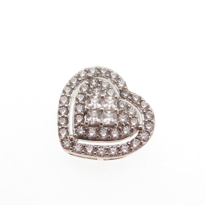 DEE BERKLE 925 Sterling Silver Round & Princess-Cut C Z Heart Mini Slide Pendant