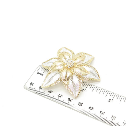 925 Sterling Silver 2-Tone Vintage Filigree Floral Pin Brooch