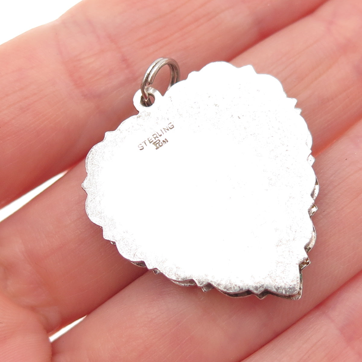 925 Sterling Silver Vintage POM Rhinestone I Love You Heart Charm Pendant