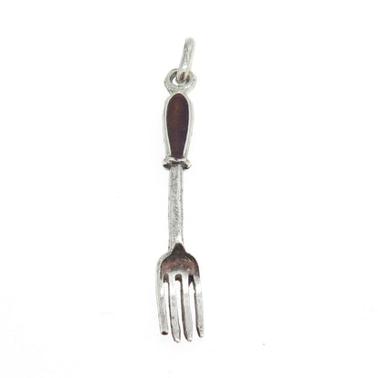 800 Silver Vintage Italy Red & Blue Enamel Fork Pendant