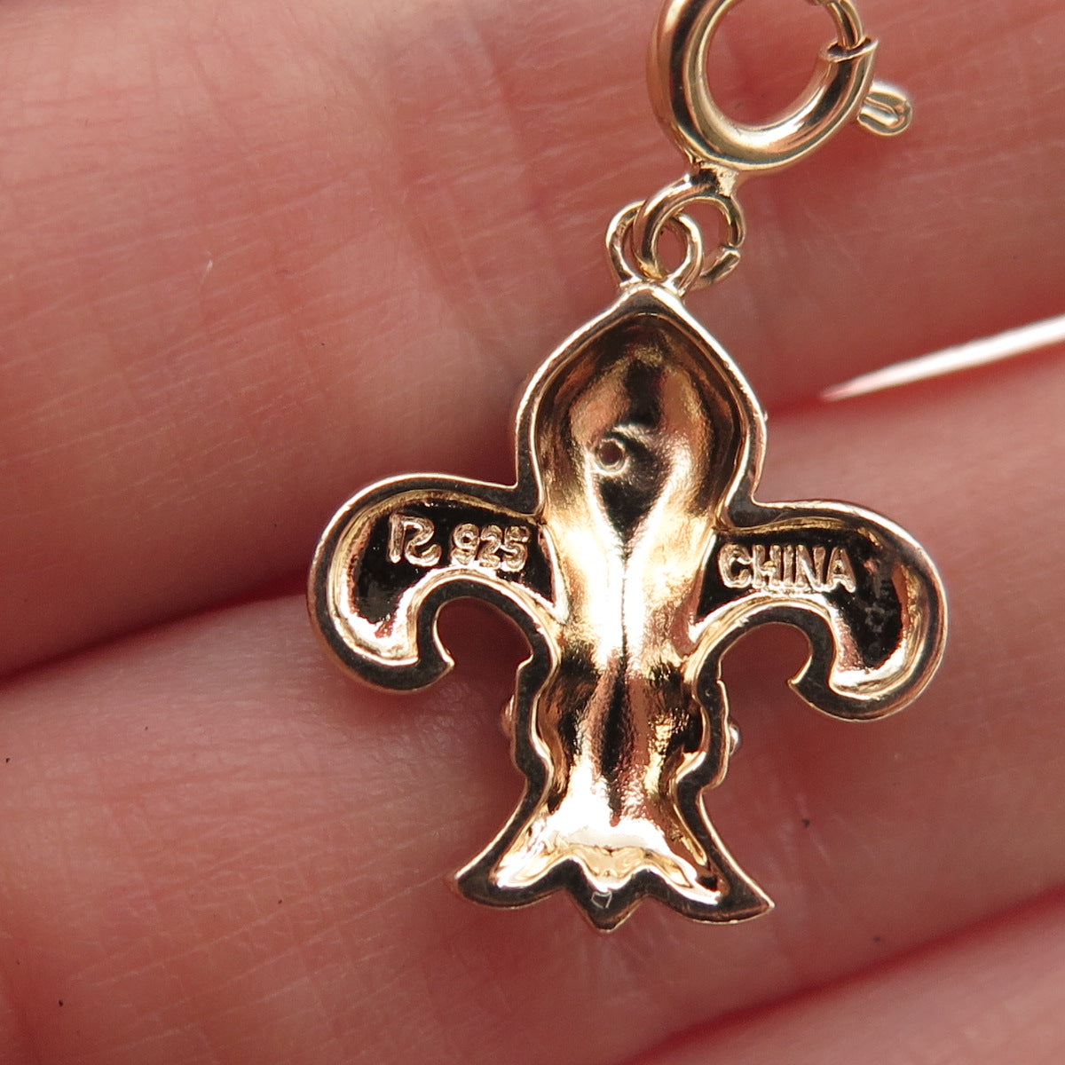 Ross Simons Sterling Gold Plated Real Diamond Fleur de Lis Spring Ring Pendant