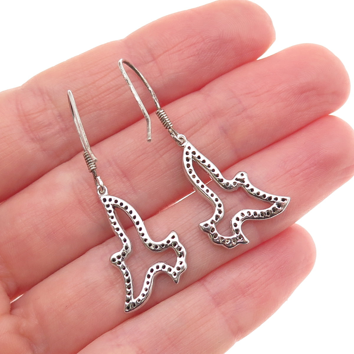 925 Sterling Silver Real Round-Cut Black Spinel Bird Dangle Earrings