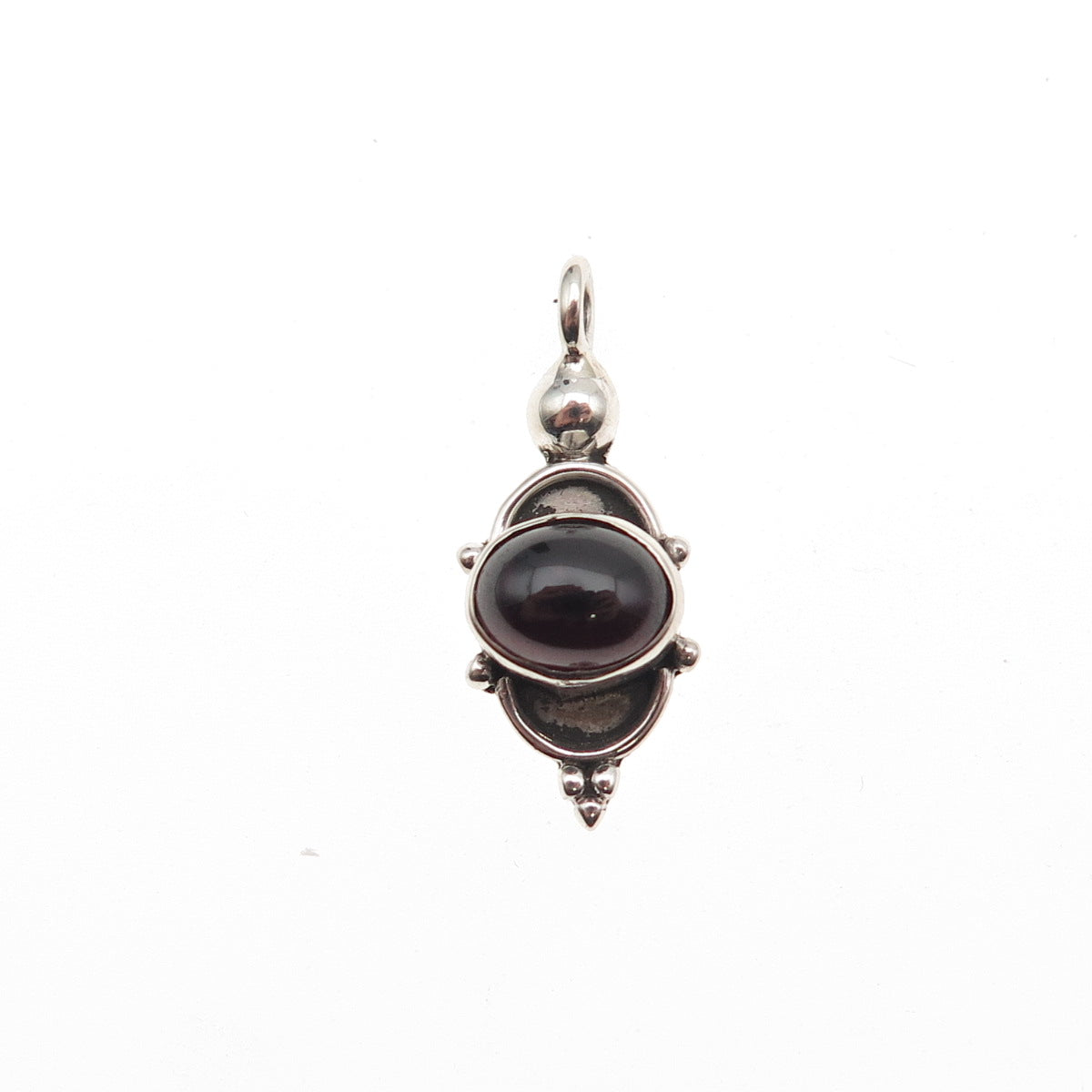 925 Sterling Silver Vintage Real Red Garnet Oxidized Mini Charm Pendant