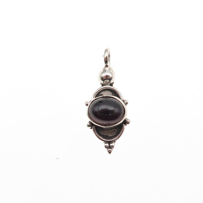 925 Sterling Silver Vintage Real Red Garnet Oxidized Mini Charm Pendant