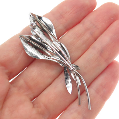 CURTIS CREATIONS 925 Sterling Silver Antique Real Hematite Flora Leaf Pin Brooch