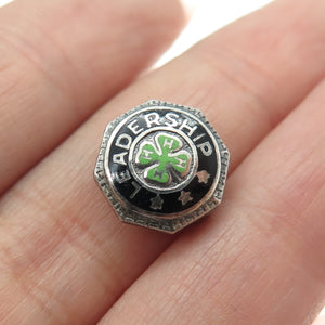 925 Sterling Silver Antique Enamel 4-H Club Leadership Achievement Pin Brooch