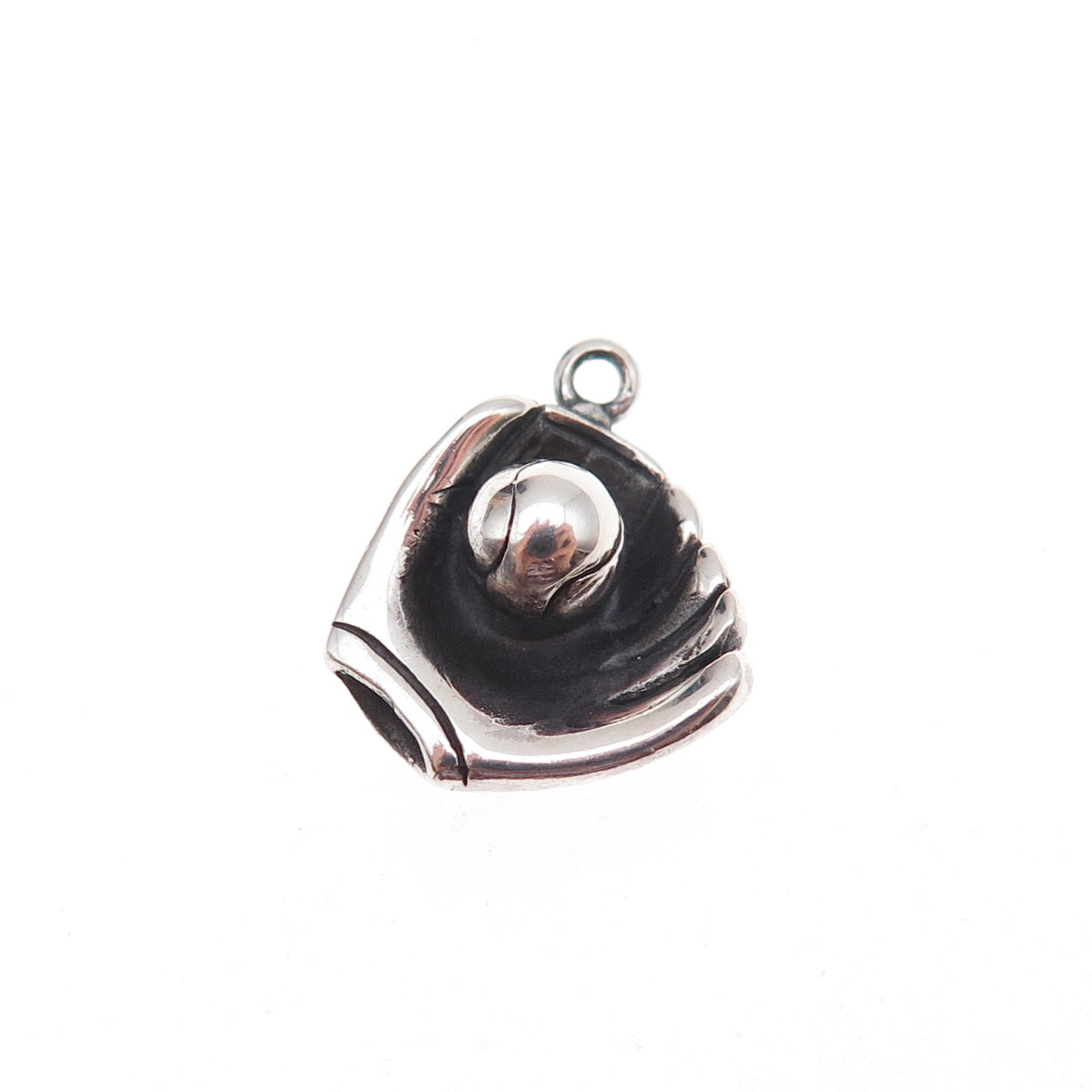 Jezlaine 925 Sterling Silver Vintage Baseball Glove Oxidized 3D Charm Pendant