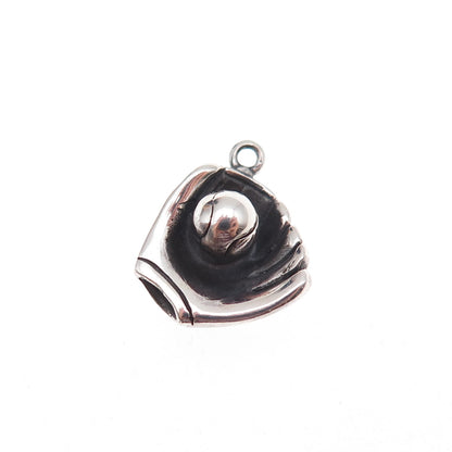Jezlaine 925 Sterling Silver Vintage Baseball Glove Oxidized 3D Charm Pendant