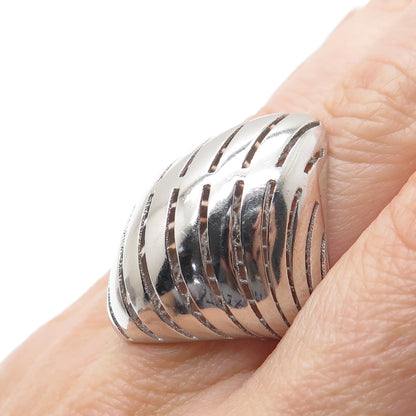 925 Sterling Silver Italy Modernist Rhombus Ribbed Dome Ring Size 6.75
