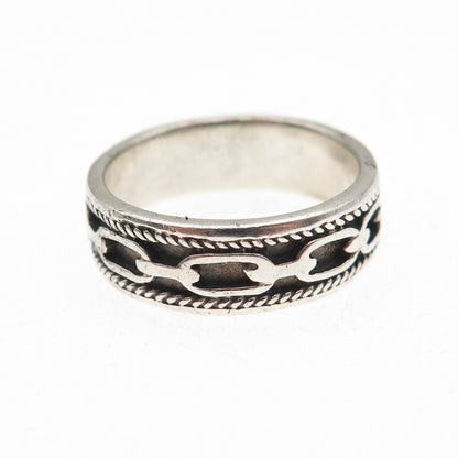 925 Sterling Silver Vintage Cable Link Oxidized Band Ring Size 7.5