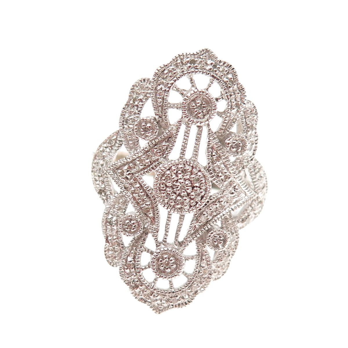 925 Sterling Silver Real Round-Cut Diamond Bohemian Ring Size 8